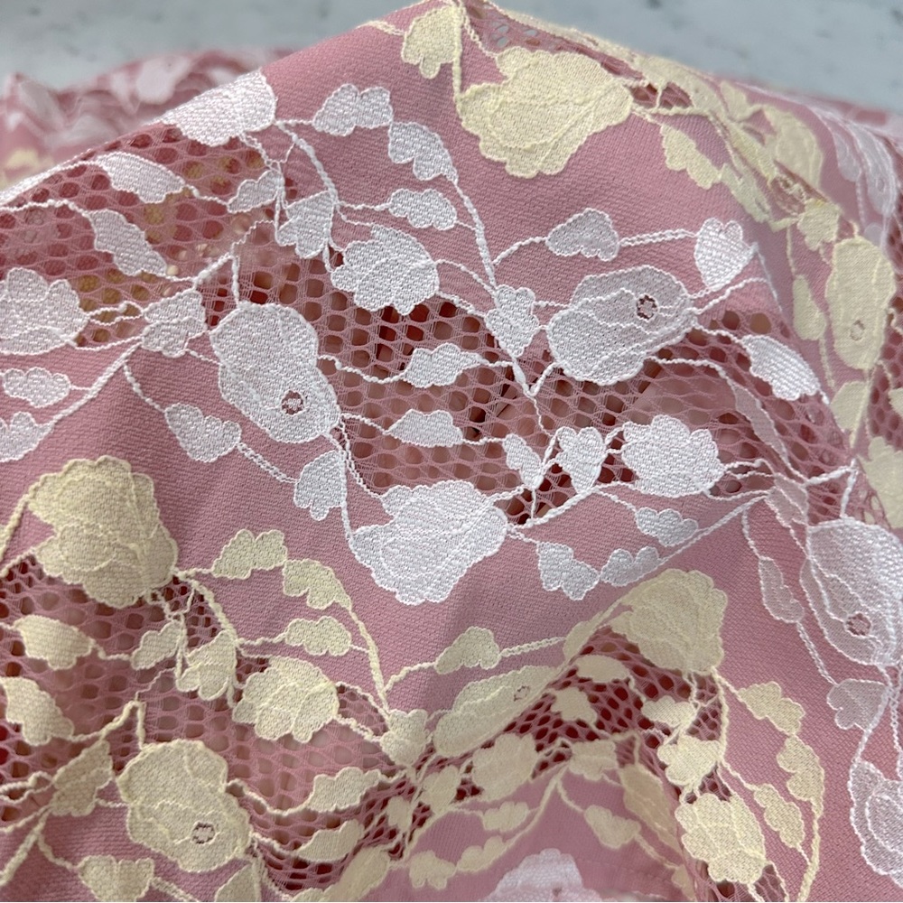 ZARA Blouse Pink Short Bell Sleeve Lace Crop Ribbed Round Neck Sheer Top… - Picture 8 of 15